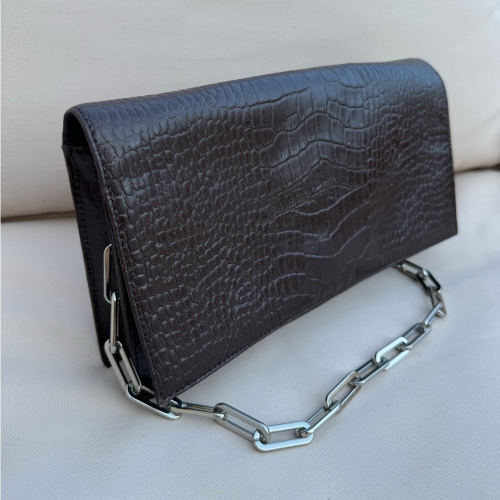 Bijoux Terner Brown Faux Snake Skin Leather Clutch Evening Hand Bag Purse